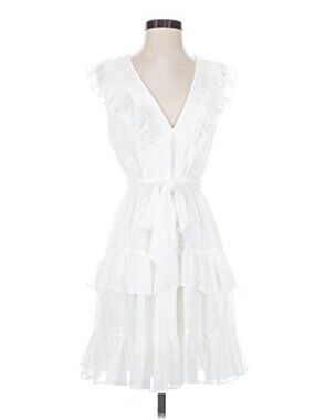 Aqua White Sleeveless Ruffle Cocktail Dress, Size 12, White